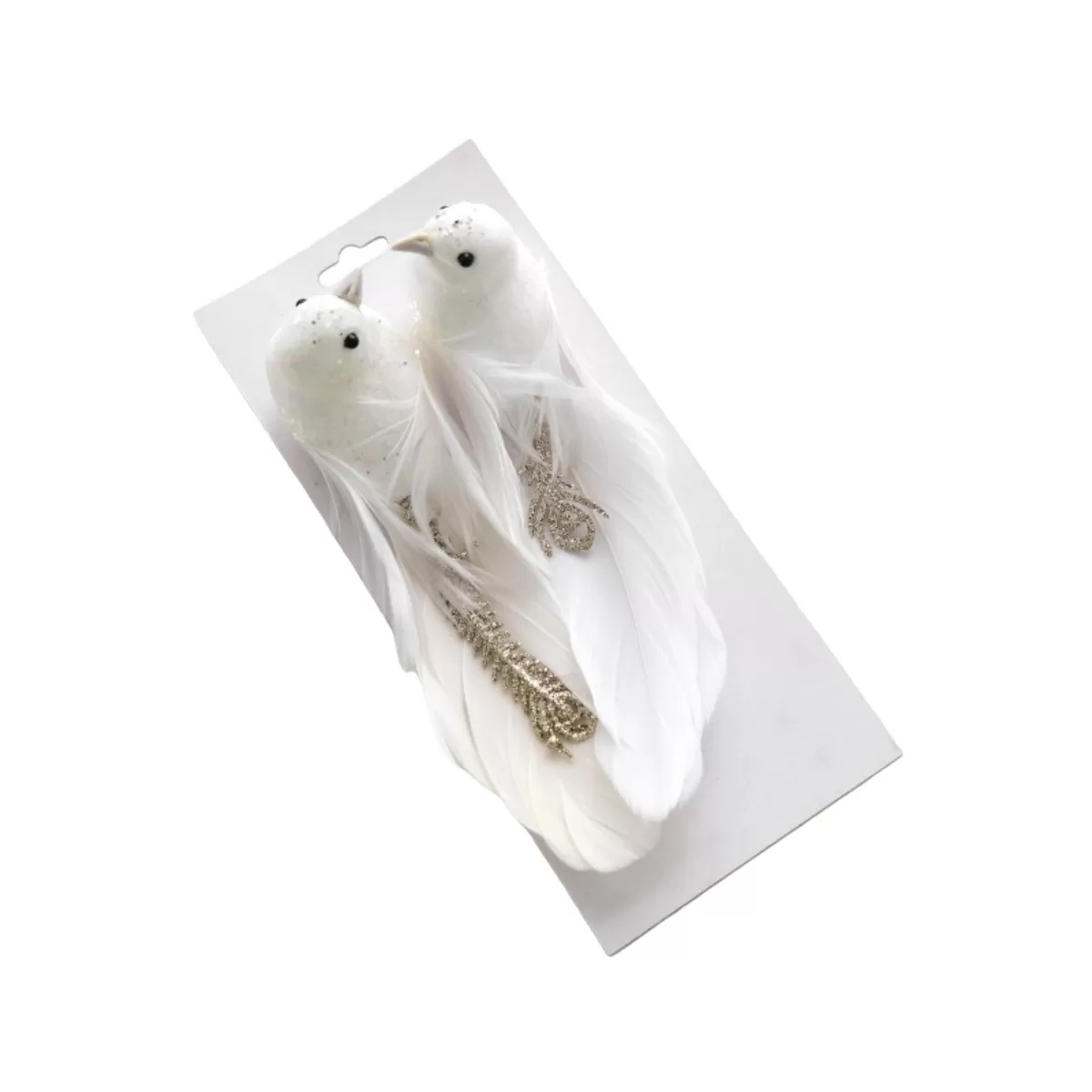 INF Vita Fjäderfåglar Julgransdekorationer med Guldblad - Set om 2