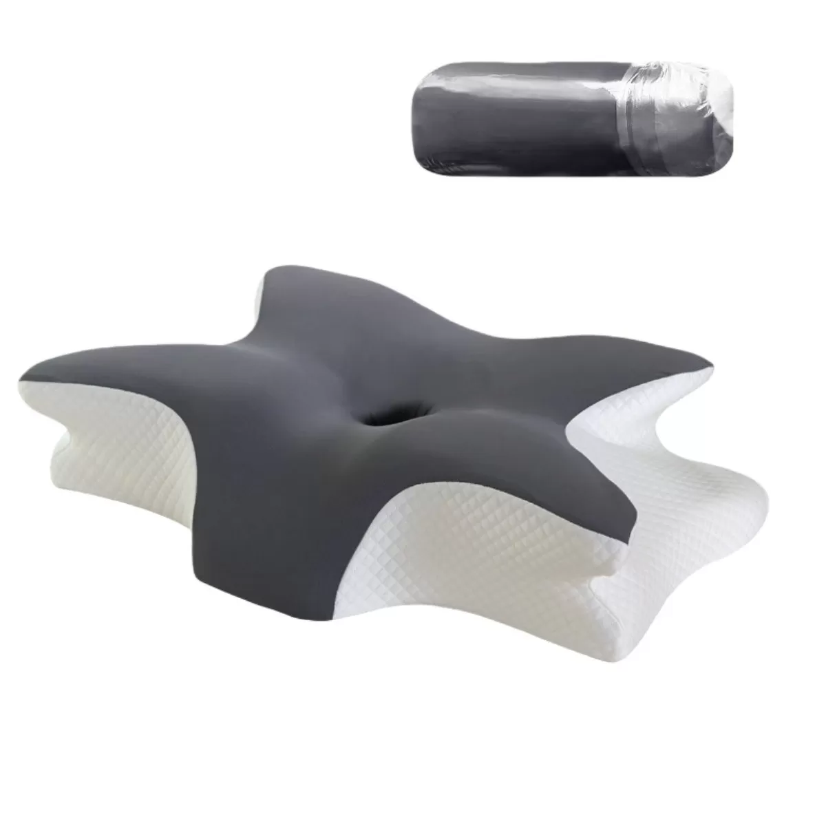 INF Fjärilsformad Memory Foam Kudde 60x40x13cm - Ergonomiskt Stöd för Djup Sömn Mörkgrå