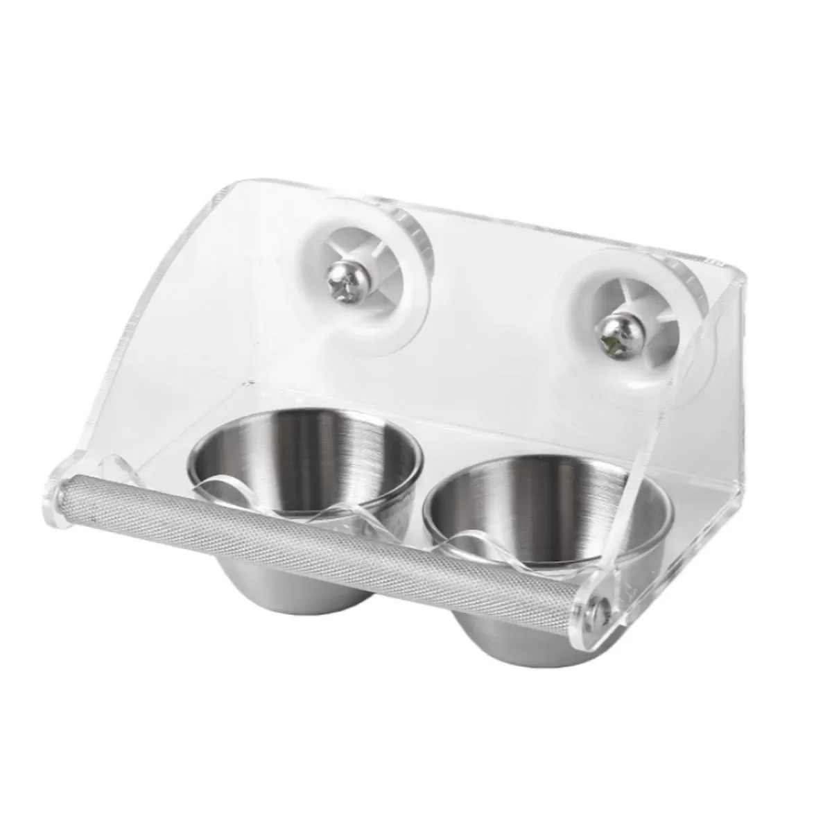 INF Transparent Akryl Dubbel Skål Rostfri Fågelmatare med Skruvmontering