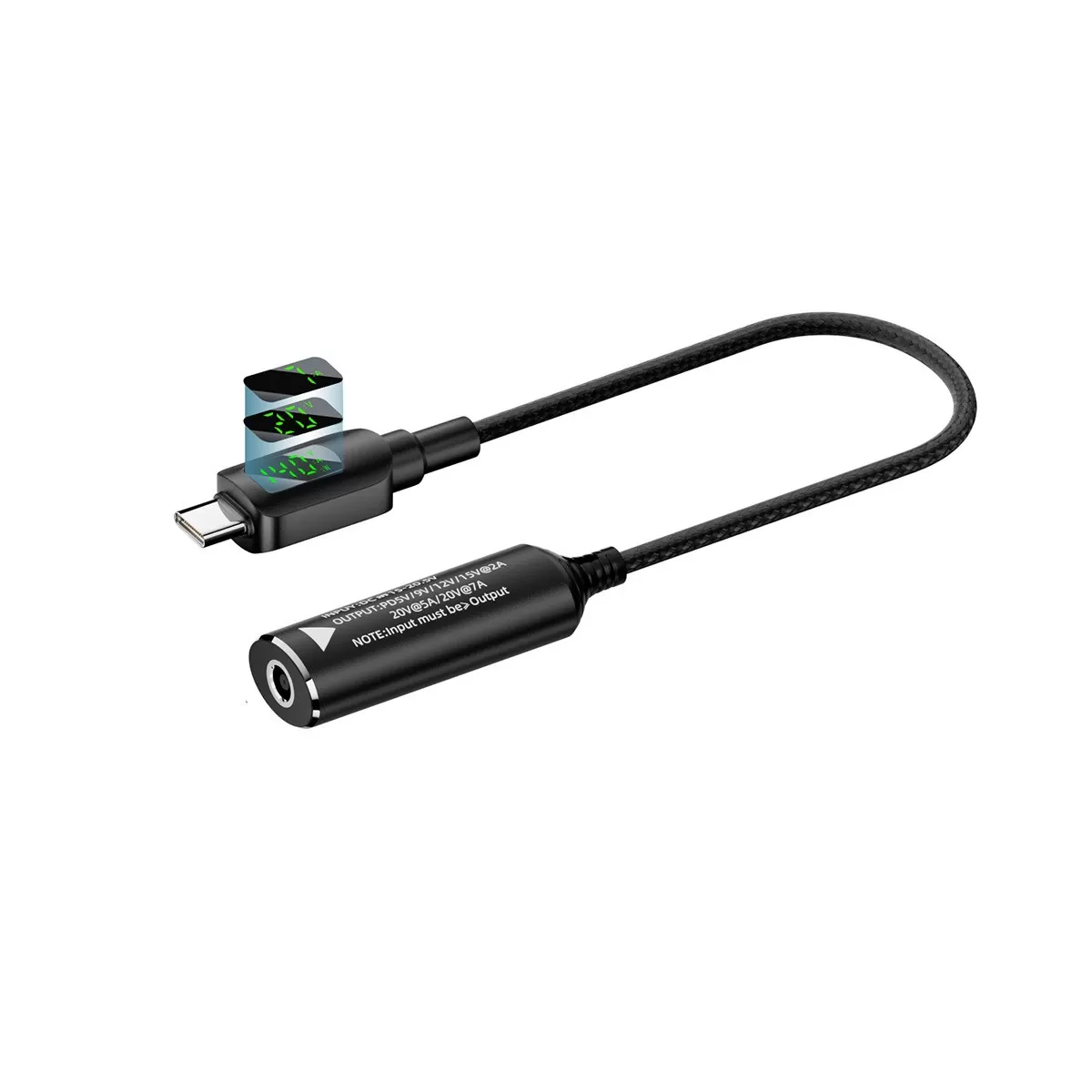 INF 140W DC till Type-C Adapter med Digital Display, Kort Kabel - 4.5x0.6mm Hona till USB-C Hane