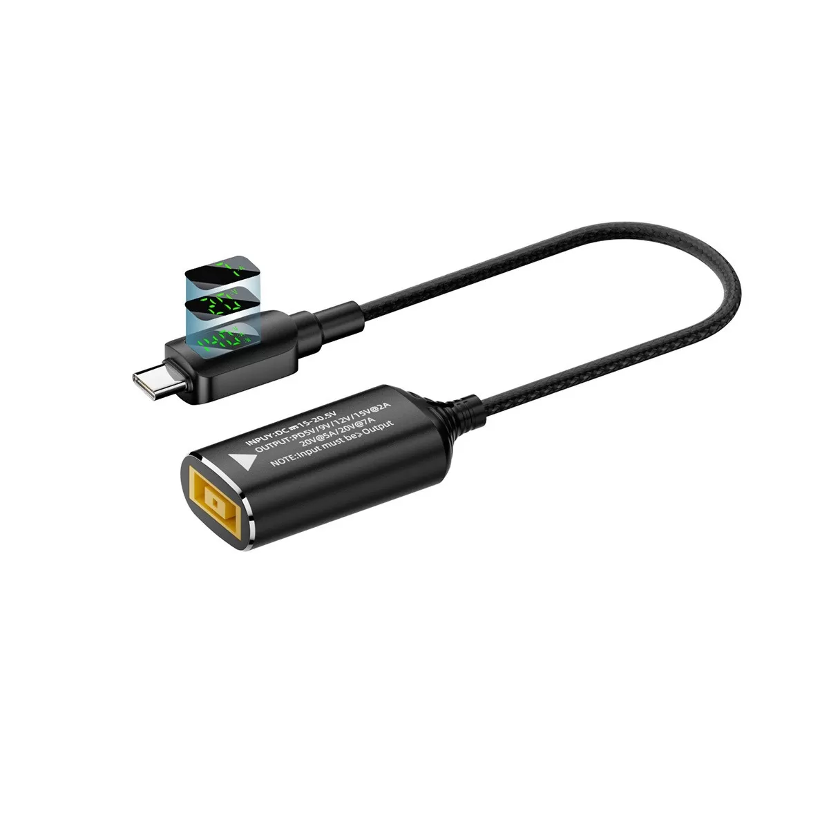 INF 140W DC till USB-C Adapter: Lenovo Fyrkantig Kontakt Hona till Type-C Hane med Digital Display