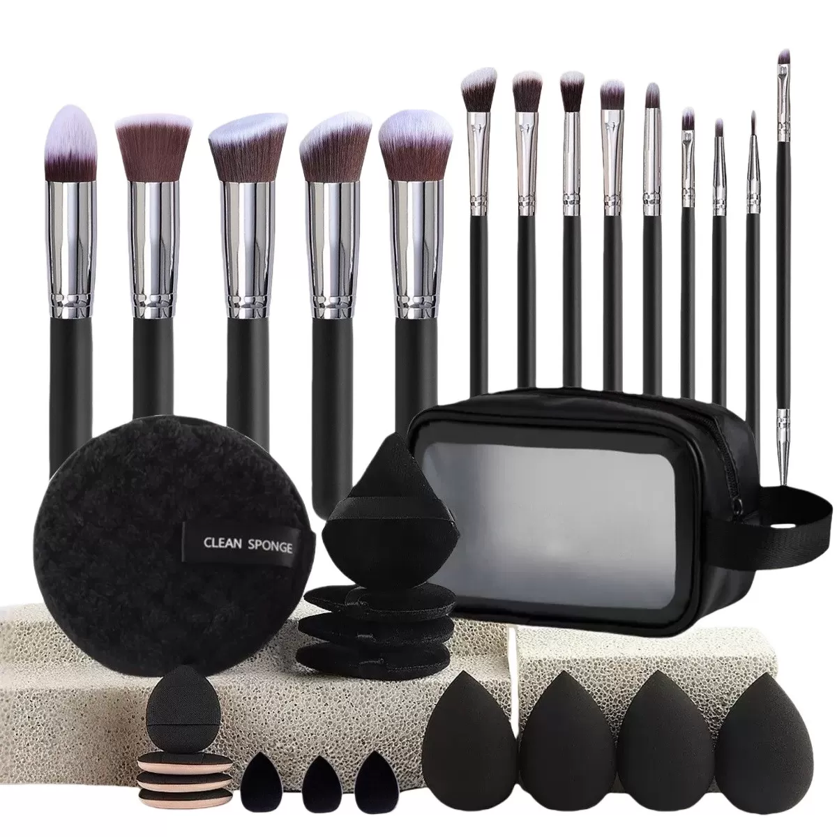 INF 14 st Sminkborstar med Svampar & Puffar - Ögonskugga, Puder & Reseborstar