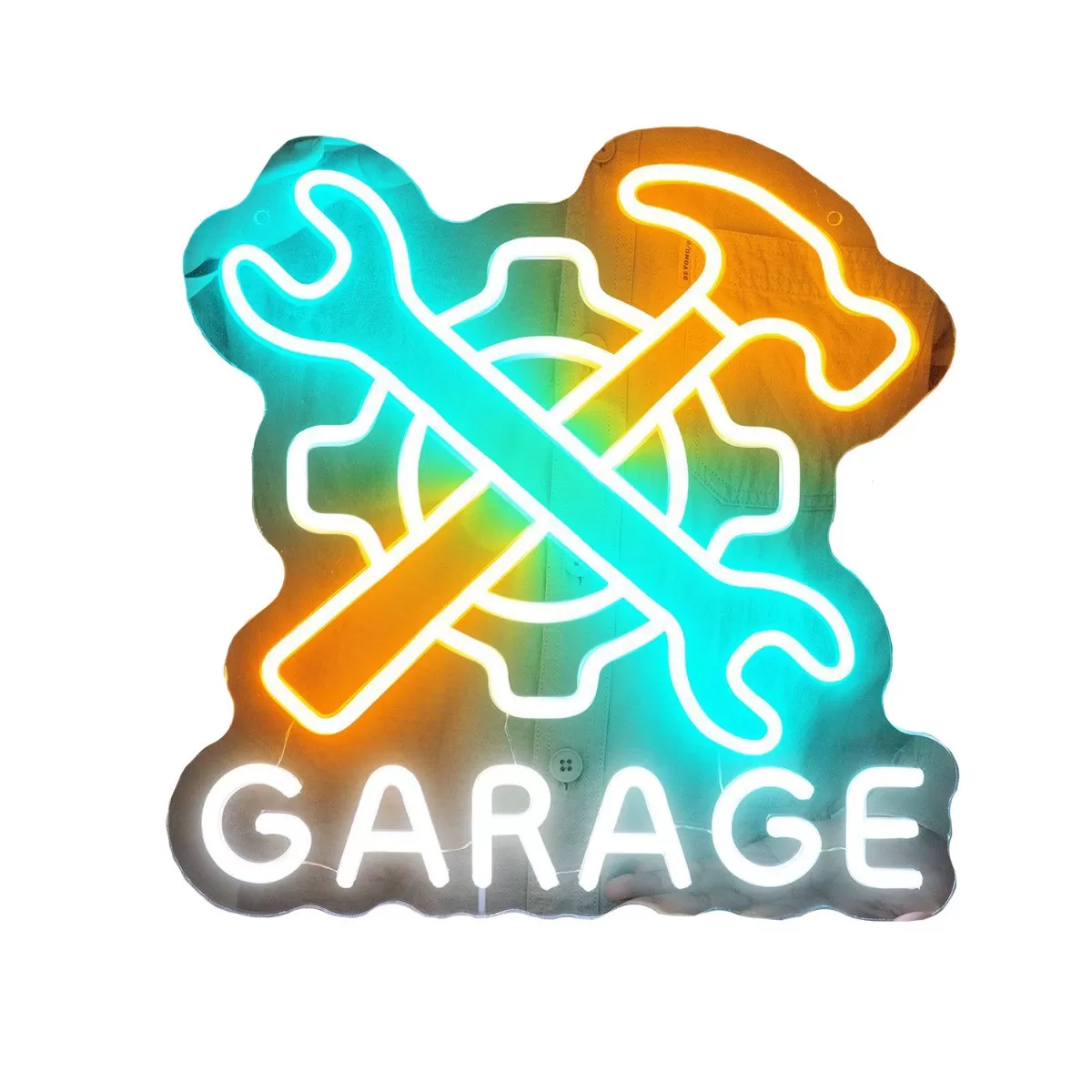 INF LED Skiftnyckel och Hammare Skylt - Garage Verktyg Neonljus, 44.6x33cm Akryl Dekor