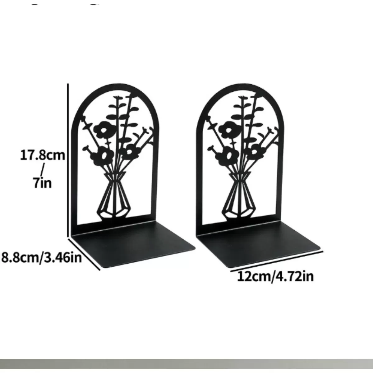INF Metall L-formade Bokstöd - Dekorativa Bokstöd för Hyllor, Svart, Set om 2
