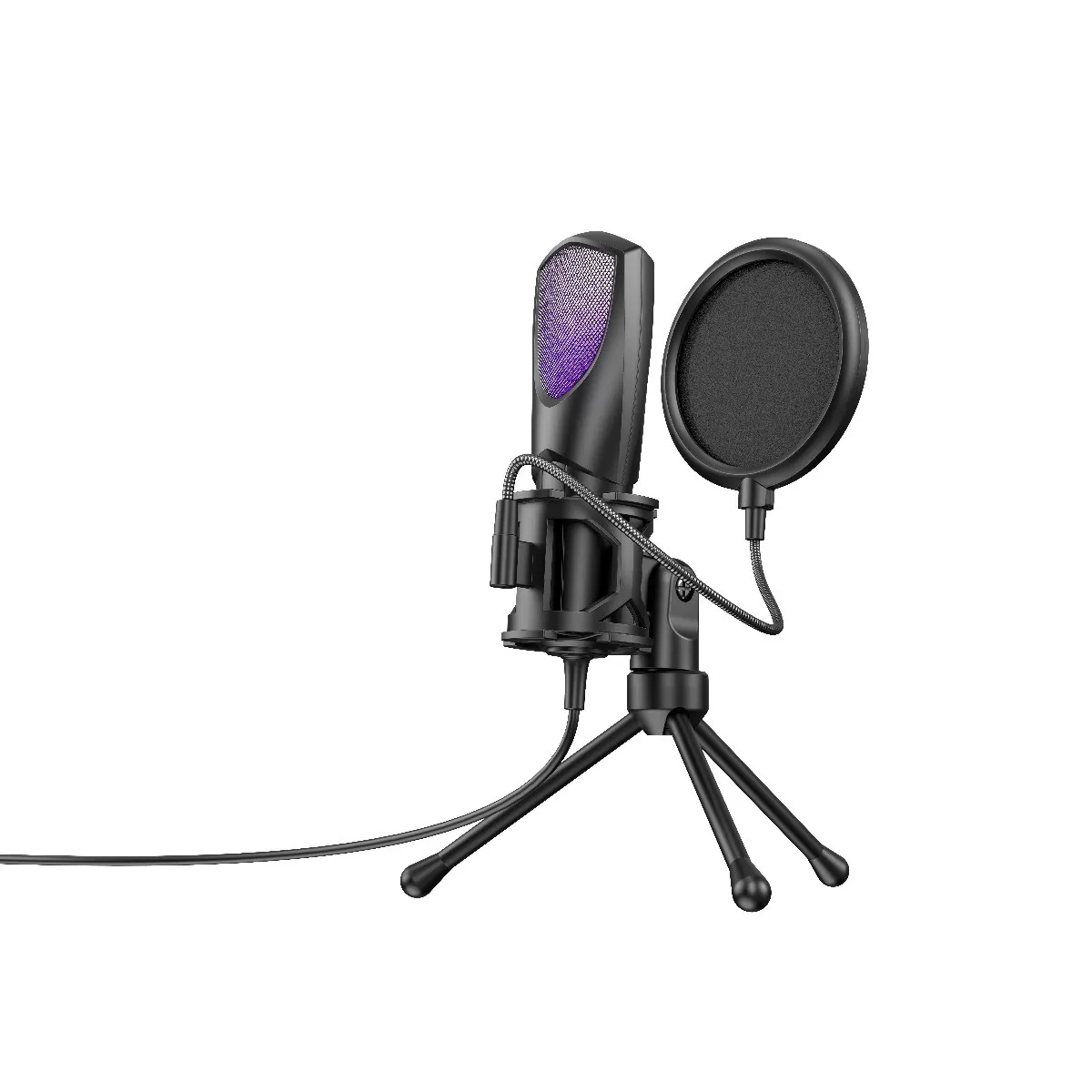 INF RGB Gaming Mikrofon med Vikbart Stativ, Stötfäste & Popfilter - USB Kondensatormikrofon för PC/Laptop