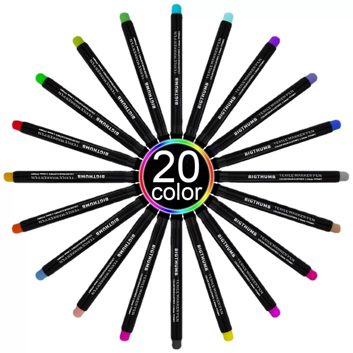 INF 20 Färger Tygmarkörer Set, Permanenta Textilpennor för Kläder, Vattentäta och Färgbeständiga