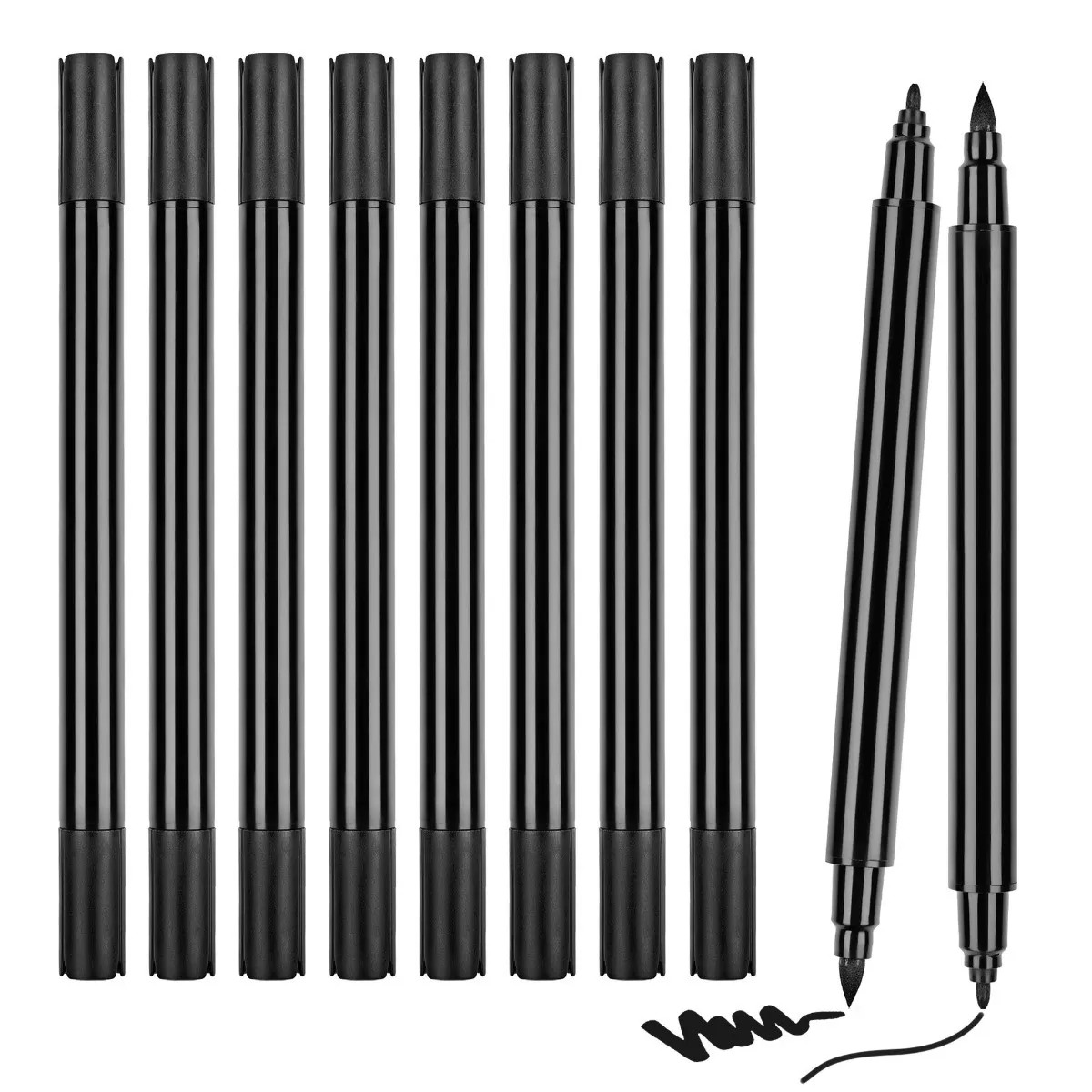 INF Dubbelspets Tygmarkör Svart - 6-pack: Permanent, Vattentät & Färgbeständig Textilpenna