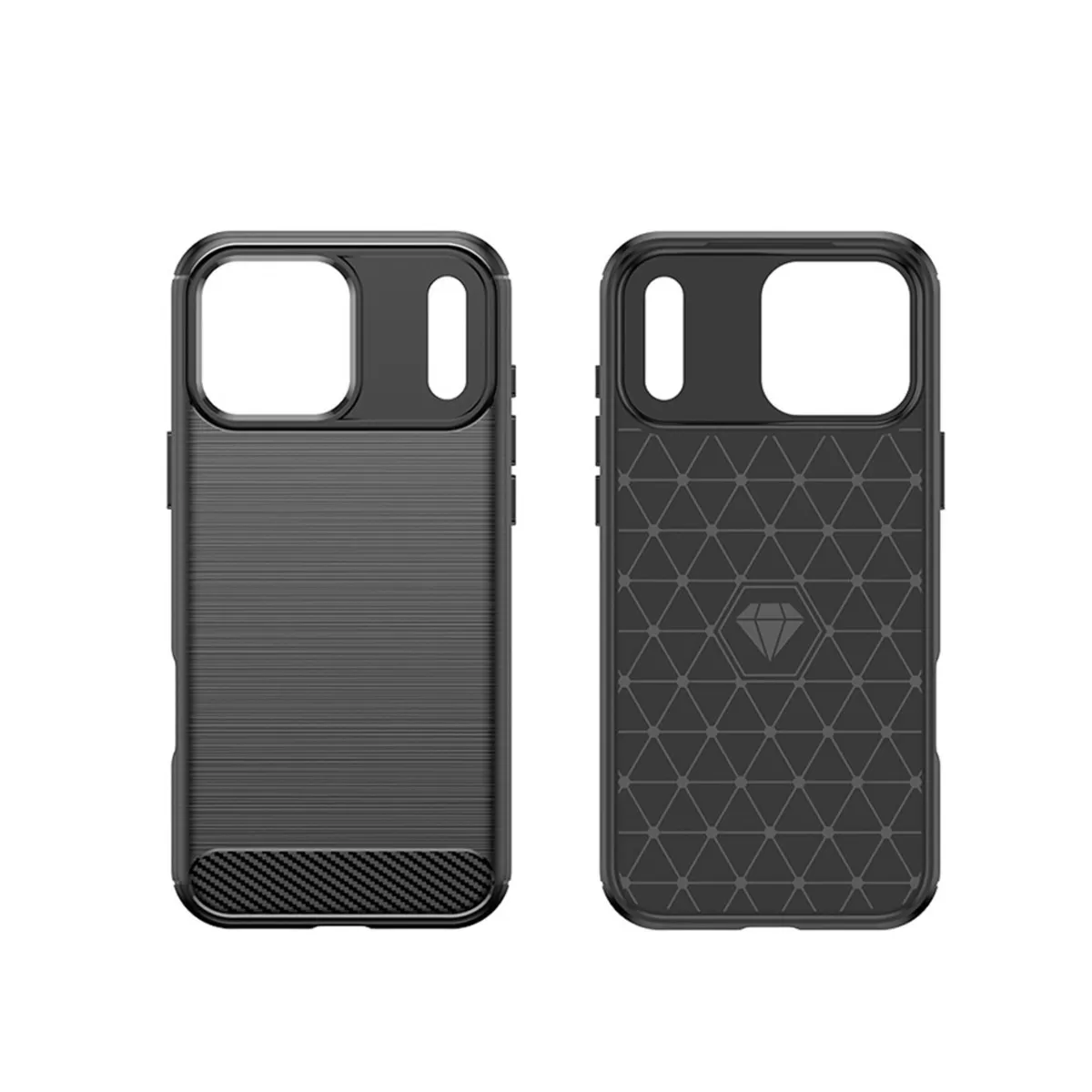 INF Svart TPU-fodral med kolfibertextur kompatibelt med iPhone 17 med stativ och magnetisk funktion