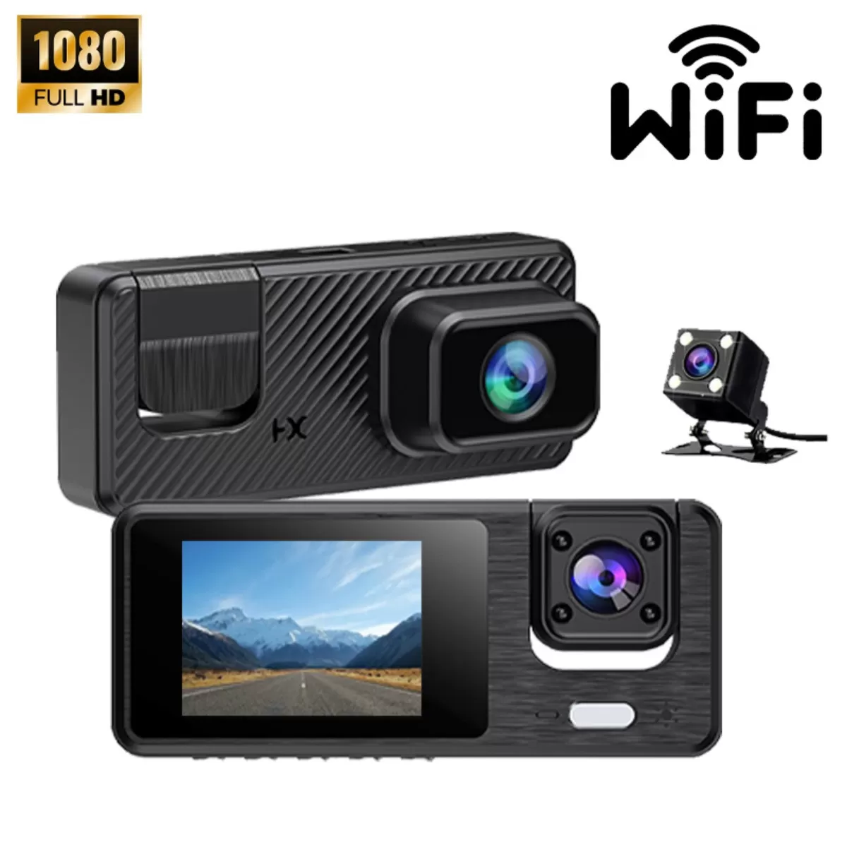INF Q301 Trippelobjektiv WiFi Dash Cam - 1080P Fram, Mitten och Bakre Inspelning med 32GTF-kort