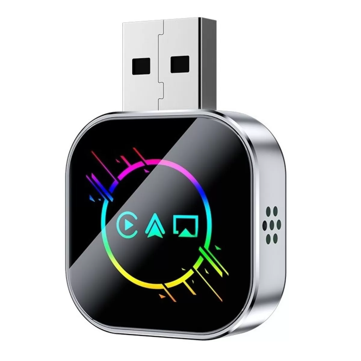 INF Trådlös CarPlay/Android Auto/Mirror Link Box Q1AS - Silver Meteor Streaming Color Metal + Glass 3-i-1 Adapter