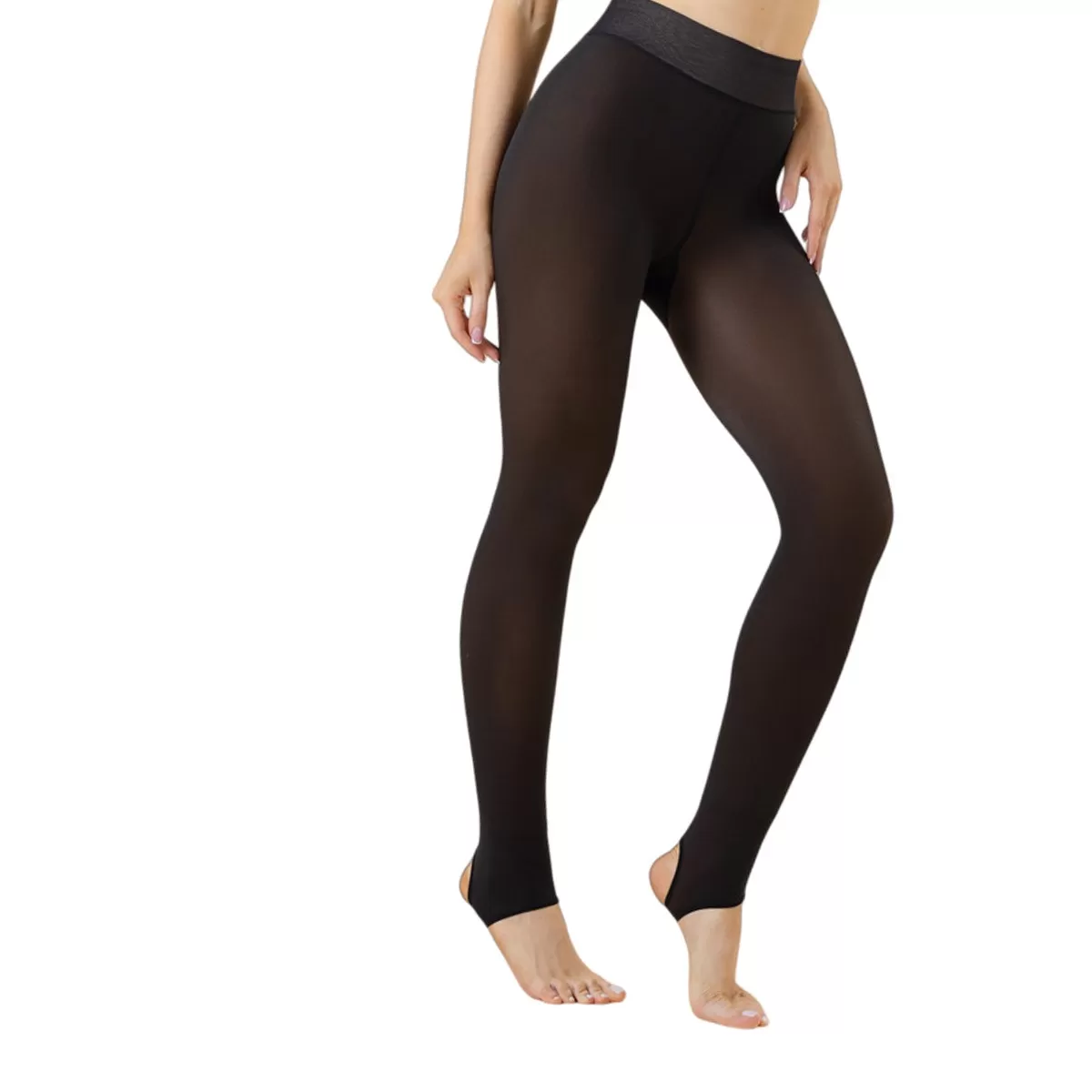 INF Plus Size Svarta Genomskinliga till Kaffe Fleecefodrade Leggings med Fot (54-90 kg)