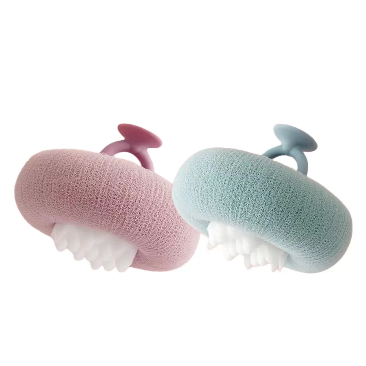 INF Solros Badsvamp med Sugkopp: Exfolierande Duschboll för Kvinnor Grön+lila