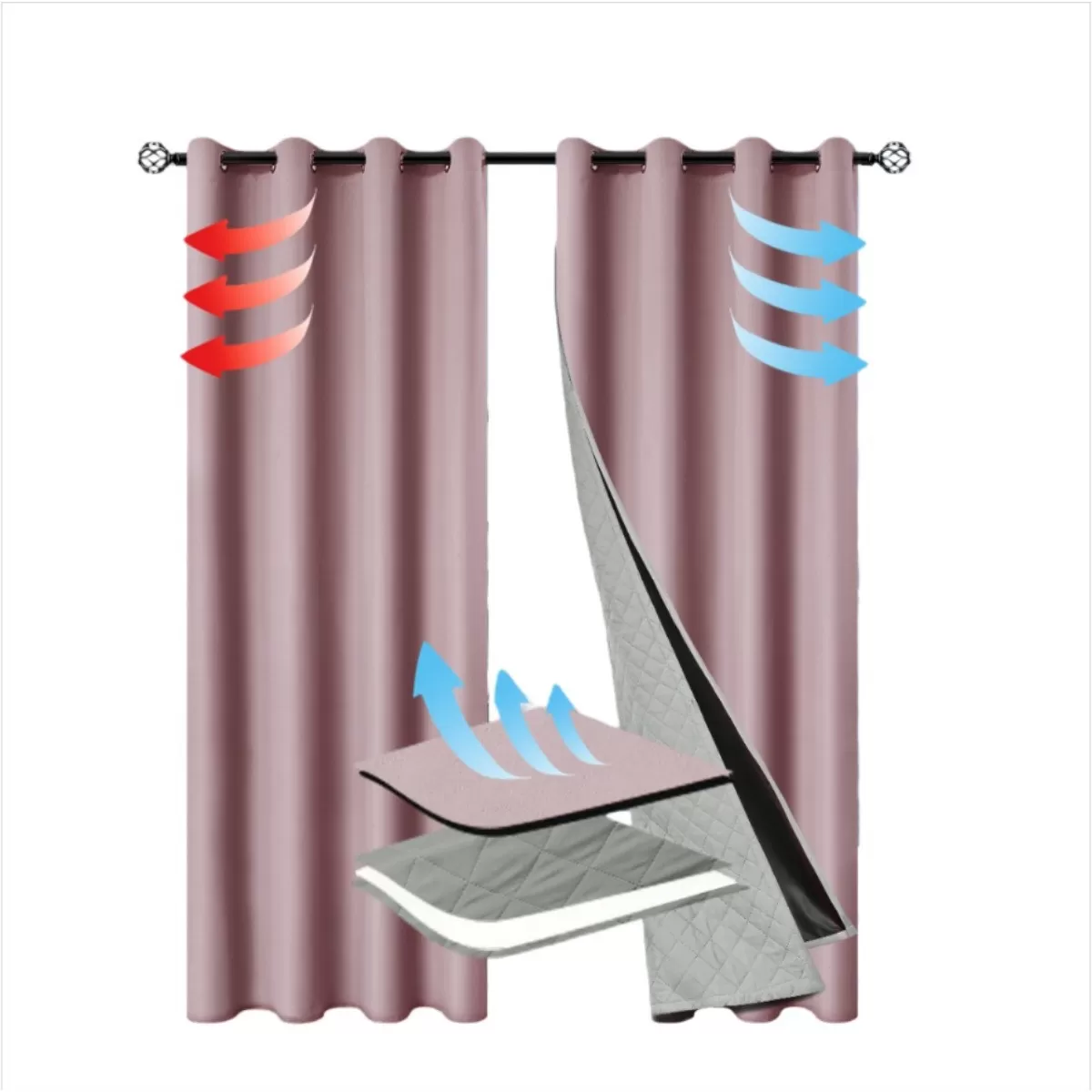 INF Rosa Avtagbar 2-i-1 Vinter Vindtät Termisk Mörkläggningsgardin - 132x160cm (Öljett)