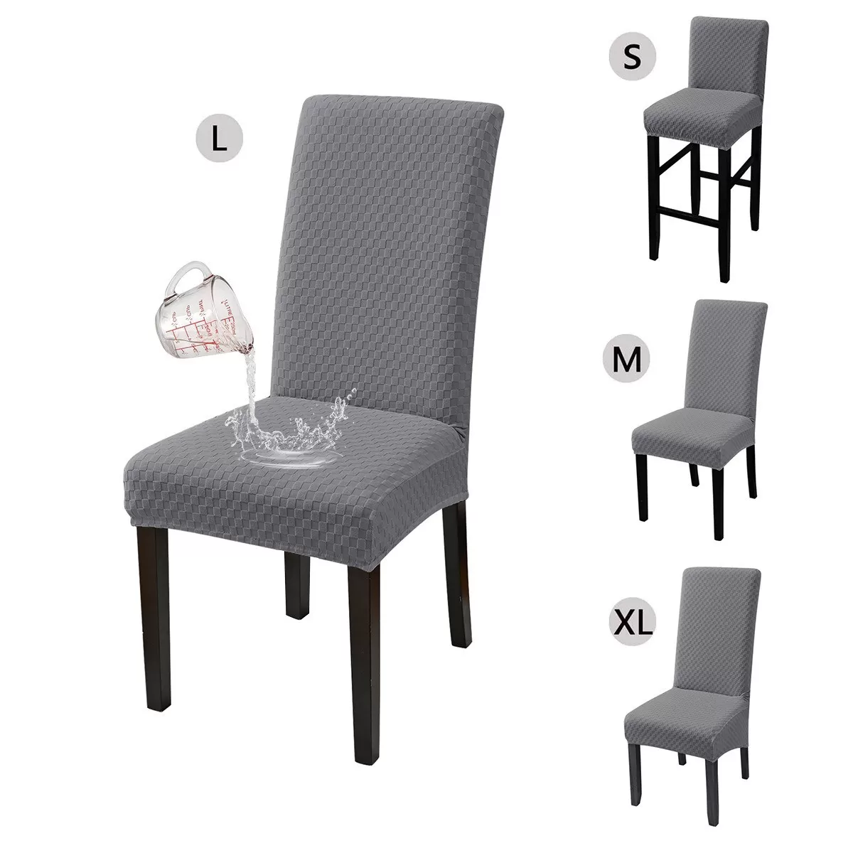INF Vattentätt Stolsöverdrag i Enfärgad Stretch Jacquard med Smårutig Design - Grå XL