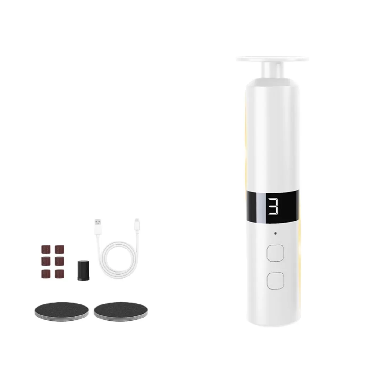 INF Uppladdningsbar elektrisk fotfil för förhårdnader med 10 sliphuvuden - 1800mAh Vit