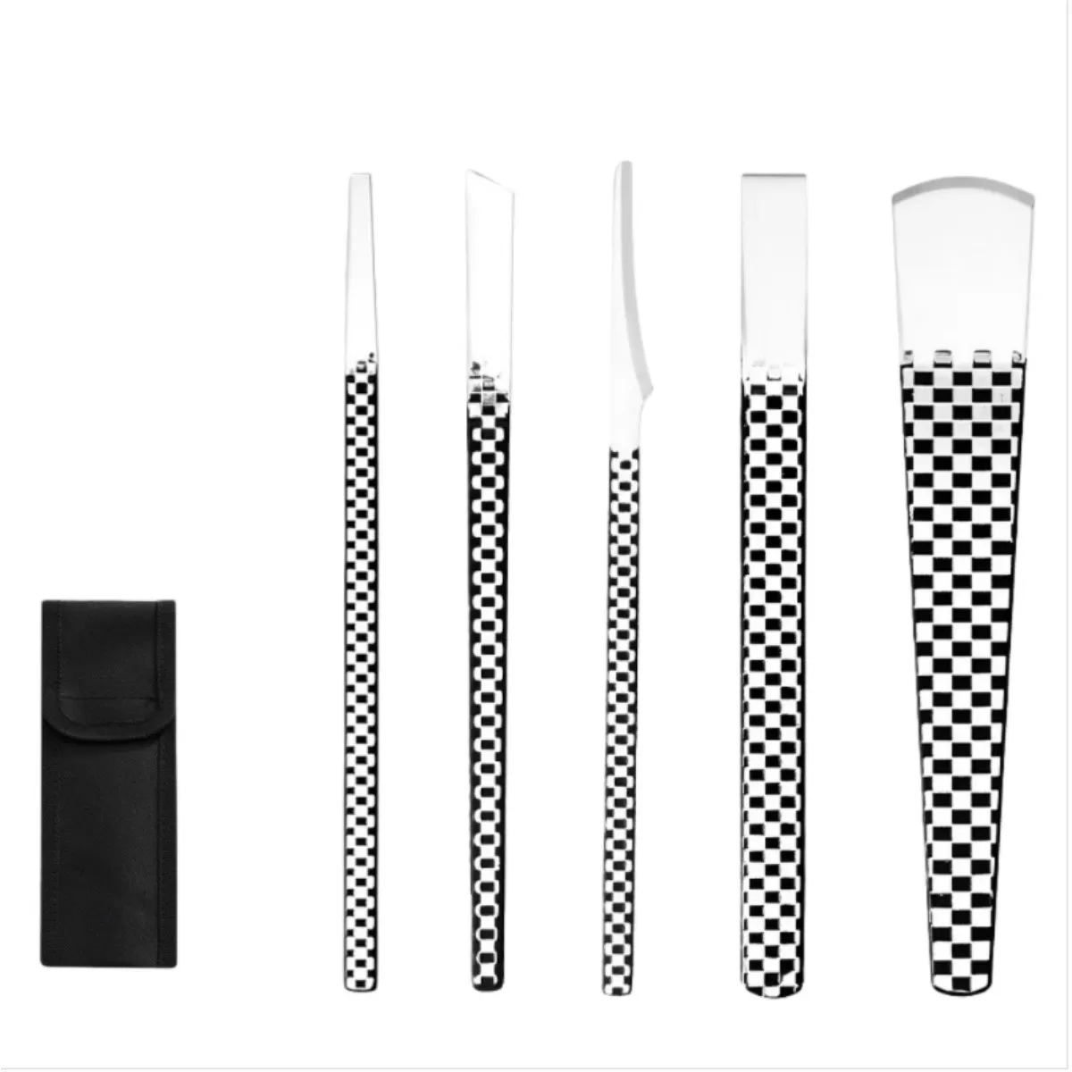 INF Silver Checkered Pedikyr Kniv Set (5 Delar) - Professionella Verktyg för Inåtväxande Tånaglar och Fotvård