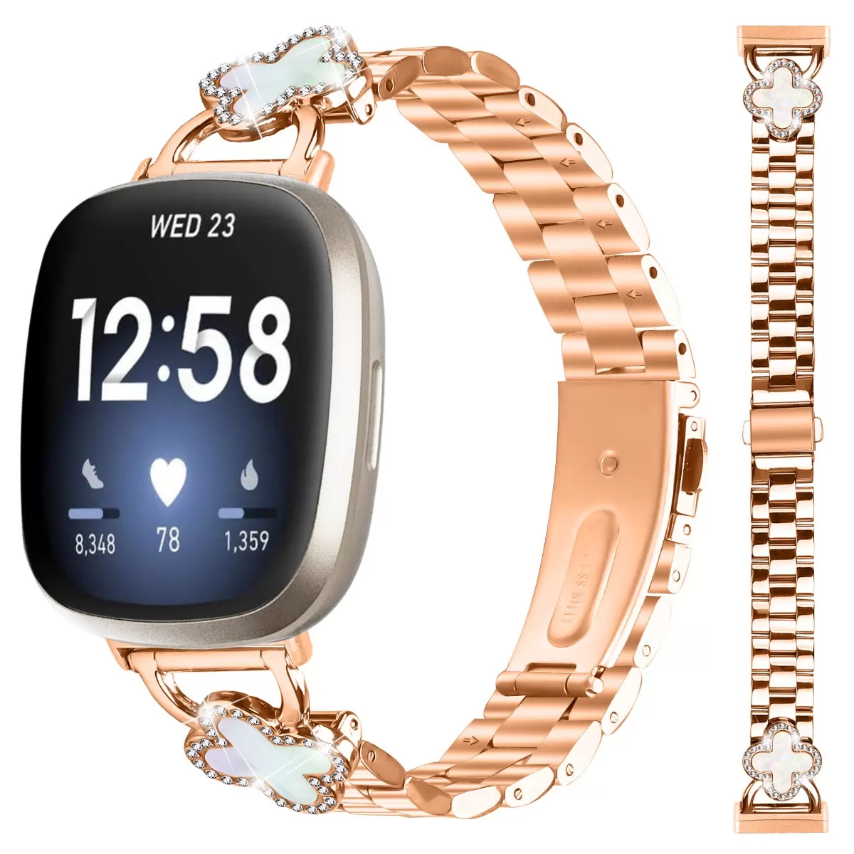 INF Roséguld Klöverarmband Kompatibelt med Fitbit Versa 4/3/Sense 2 - Rostfritt Stålband