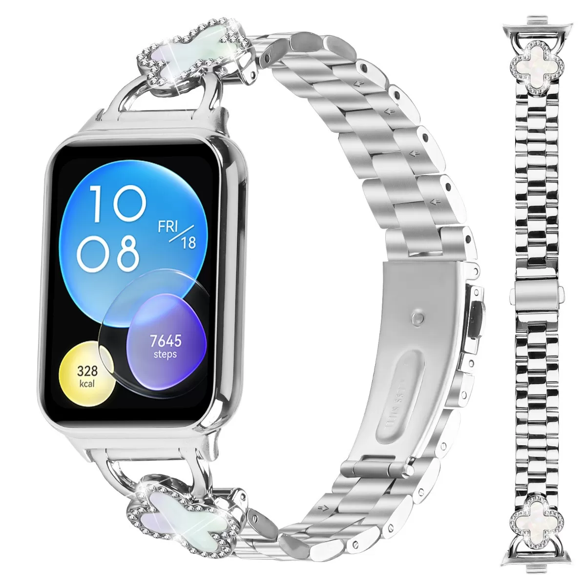 INF Elegant silverklöver rostfritt stål armband kompatibelt med Xiaomi Mi Band 8 Pro/Redmi Watch