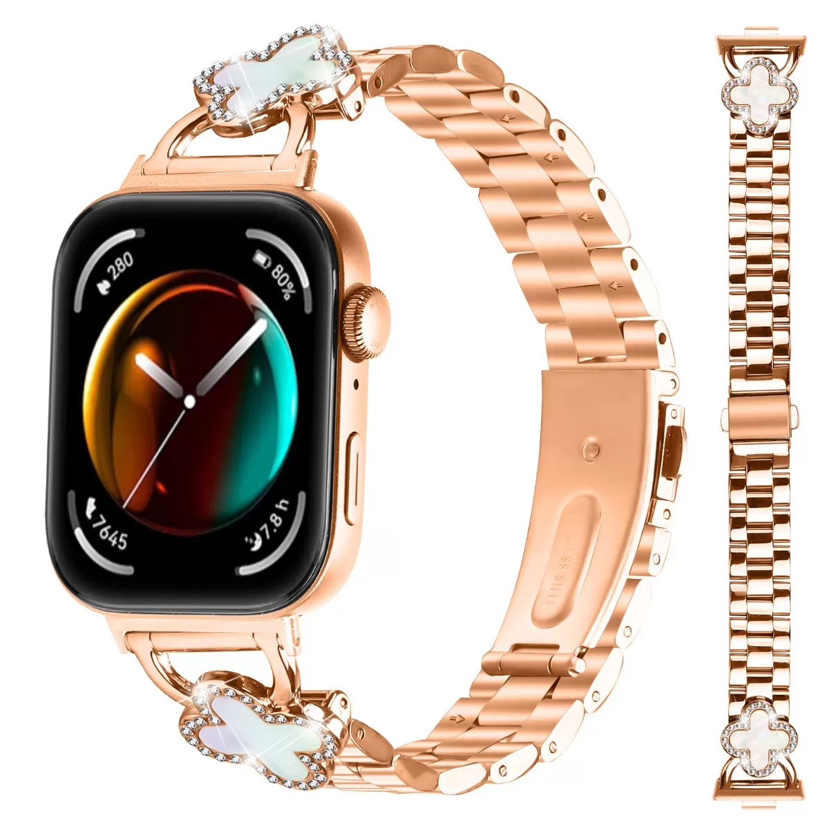 INF Roséguldfärgat Armband med Klöverlänk i Rostfritt Stål kompatibelt med Huawei Fit 3/4/4 Pro