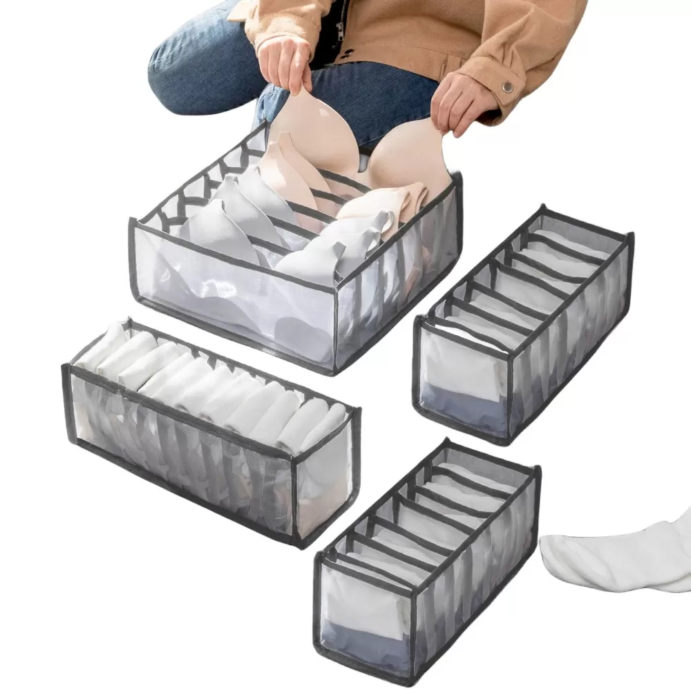 INF Vikbar Klädlåda Organizer för Underkläder BH Strumpor 4-Pack Grå