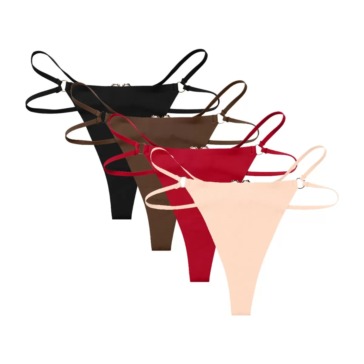INF 4-Pack T-Tanga Set - Svart, Kaffe, Röd, Nude - Låg Midja, Ventilerande Komfort XXL