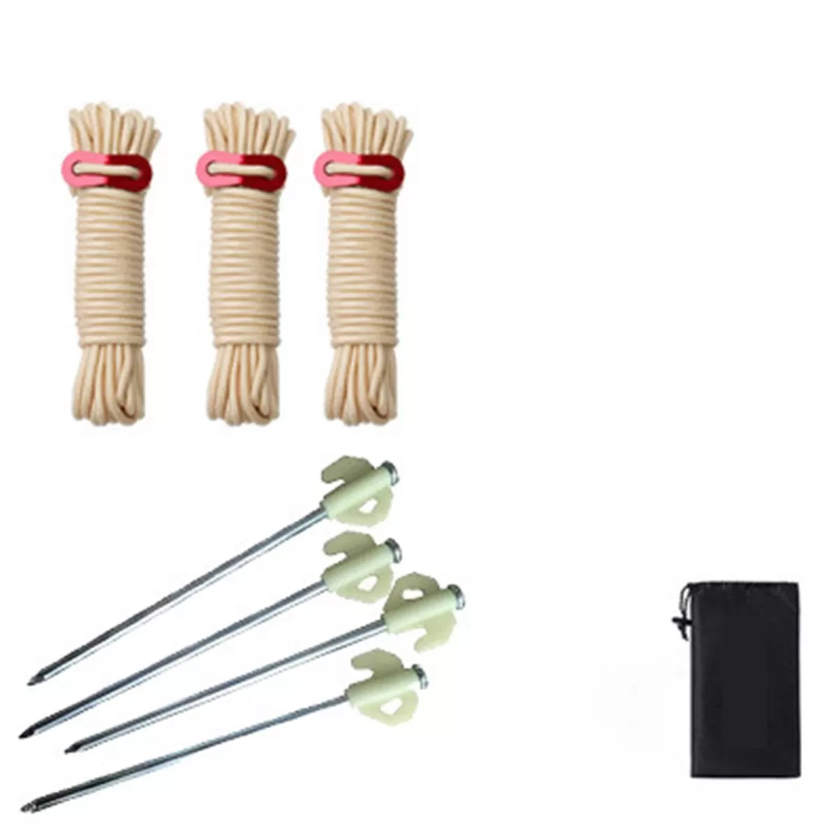 INF Tältlinor Set, Beige, 4 Linor (3m) & 4 Fluorescerande Tältpinnar