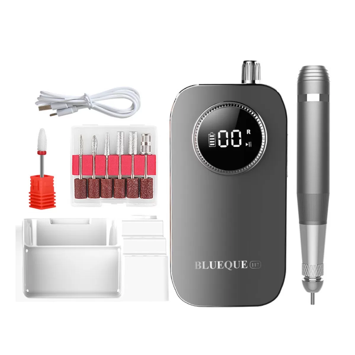INF 45000RPM Portabel Uppladdningsbar Nagelfil – Elektrisk Nagelfil med LCD-skärm Grå