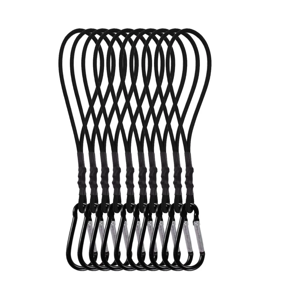 INF 10-pack Mini Bungeesnoddar - 25cm Elastiska Bagageremmar med Karbinhake Svart