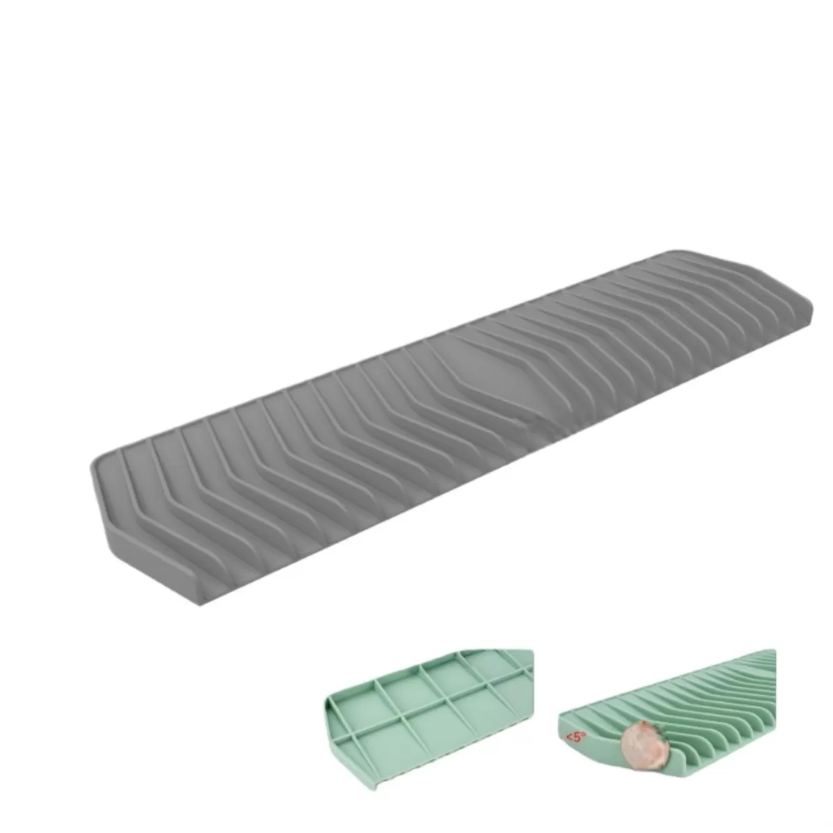 INF 35cm Silikon Torkmatta för Diskbänk med Lutning – Automatisk Vattenavrinning Grå