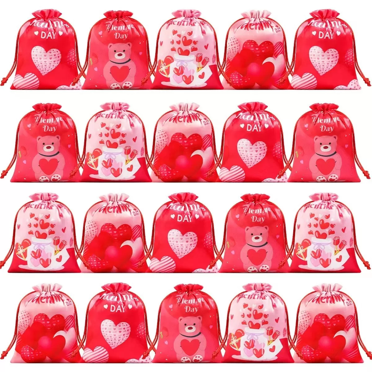INF Alla hjärtans dag Godis Dragsko Påse (20-pack) - Presentpåsar i satin med kärlekshjärta