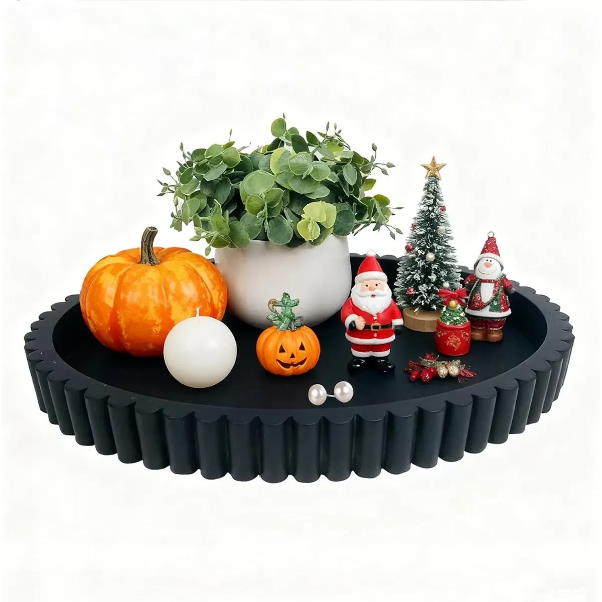 INF Stor vågig rund silikonförvaringsbricka - 30,5 cm, dekorativ och funktionell Svart