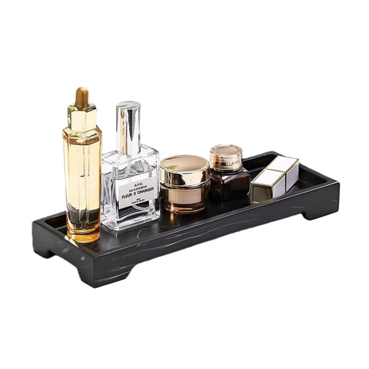 INF Hörnförvaringsbricka i Silikon för Badrum, 25,5x10,5x2,5cm - Marmormönstrad Toalettartikelhållare Svart