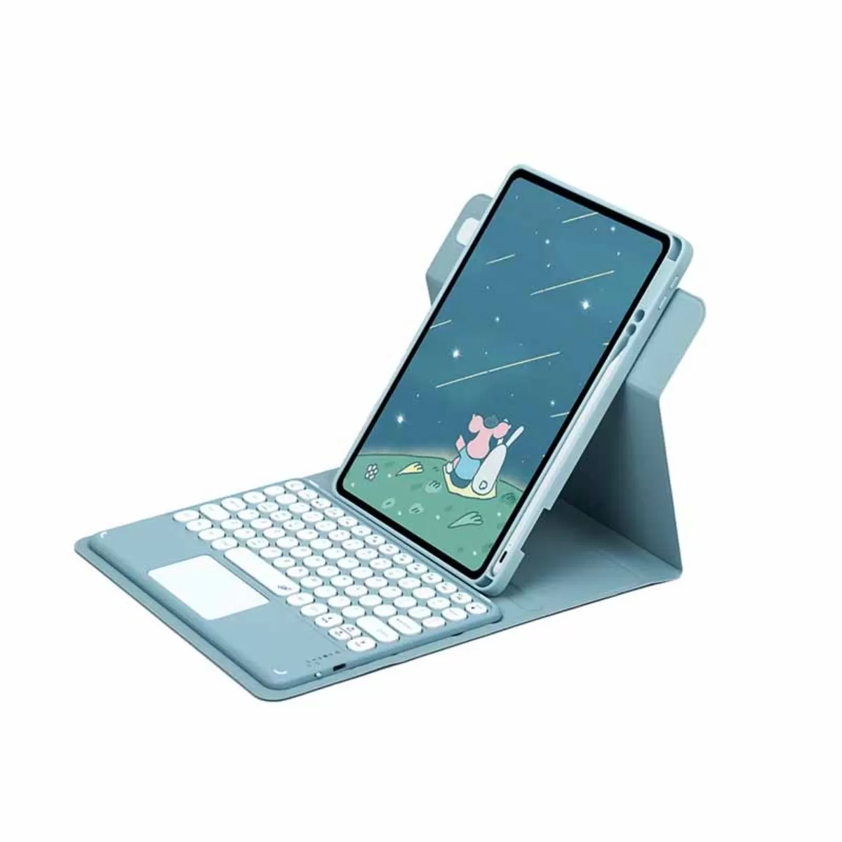 INF Mist Blue Bluetooth-tangentbord Magnetiskt Fodral med Runda Tangenter (Pekplatta) Kompatibelt med iPad 10.2/10.5 (7/8/9