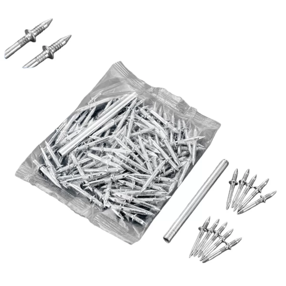 INF Dubbelhuvade sömlösa spikar med dubbelgänga - 500 st med hylsa