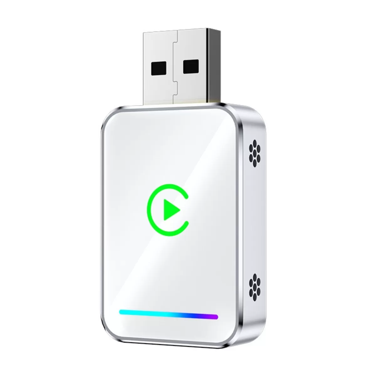 INF Smart Carplay Android Auto 2-i-1 trådlös adapterbox (Metall+Glas) Silver+Vit