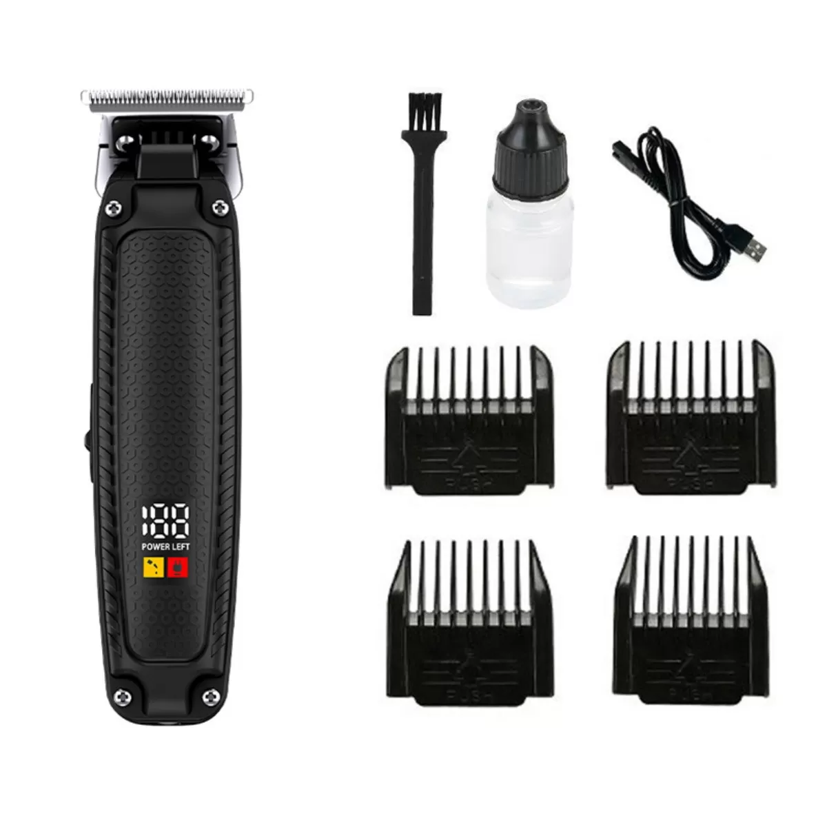 INF Elektrisk hårklippare med keramisk blad och LCD-skärm - Justerbar, uppladdningsbar och flerdelad trimmer