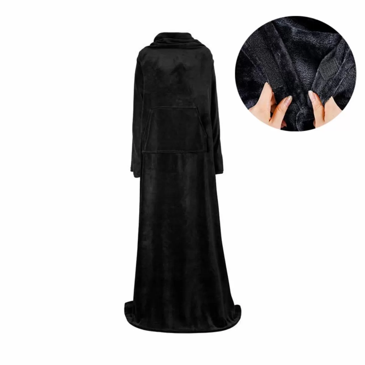 INF Överdimensionerad bärbar filt med ärmar och ficka, justerbar kardborreband 150x180cm Svart