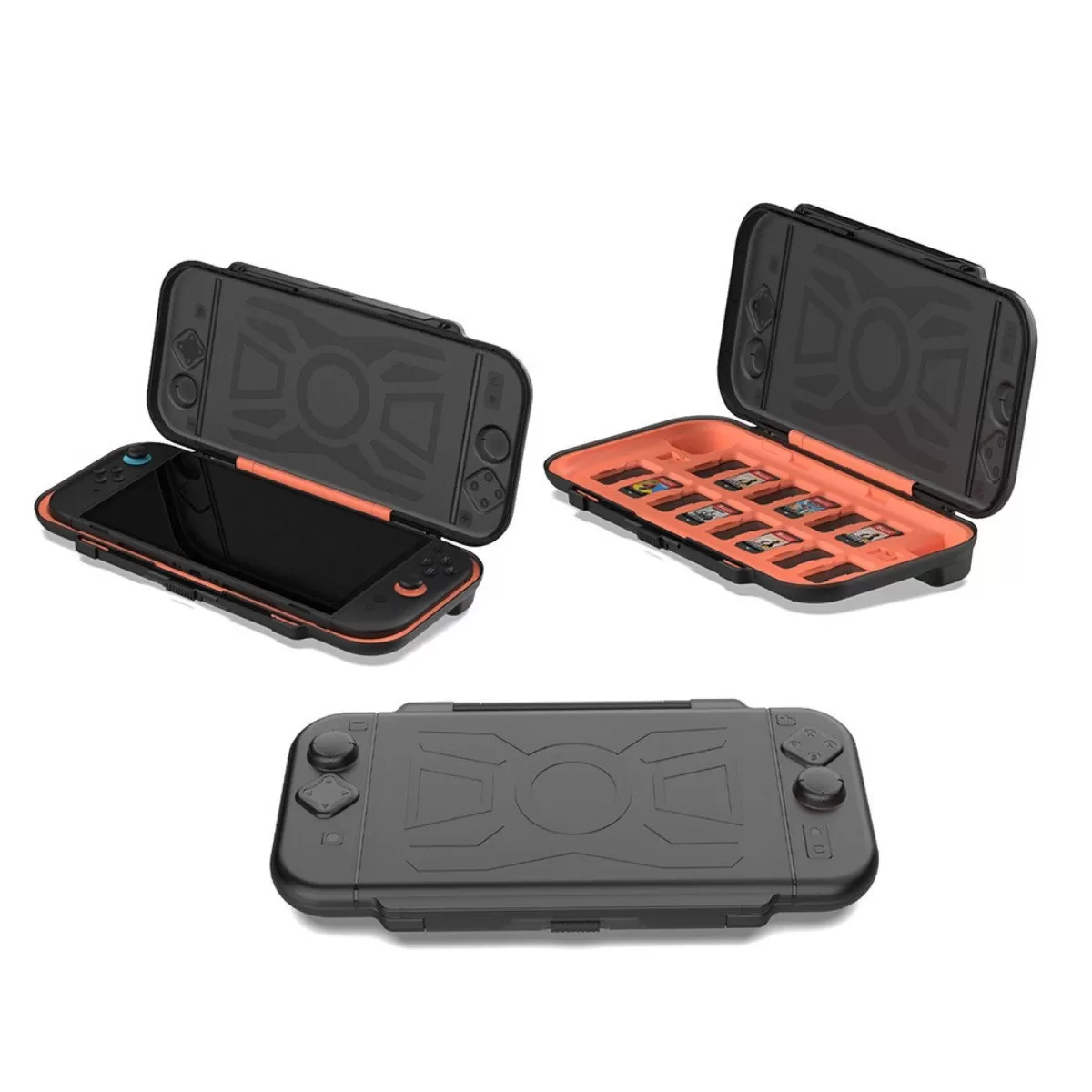 INF 2-i-1 Orange PC Förvaringsväska Kompatibel med Switch2 - Skyddande Bärväska med 14 Spelkortsfack