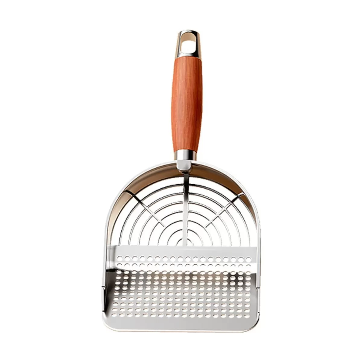 INF Kattsandsspade i rostfritt stål med fina hål och trähandtag - Effektiv silning