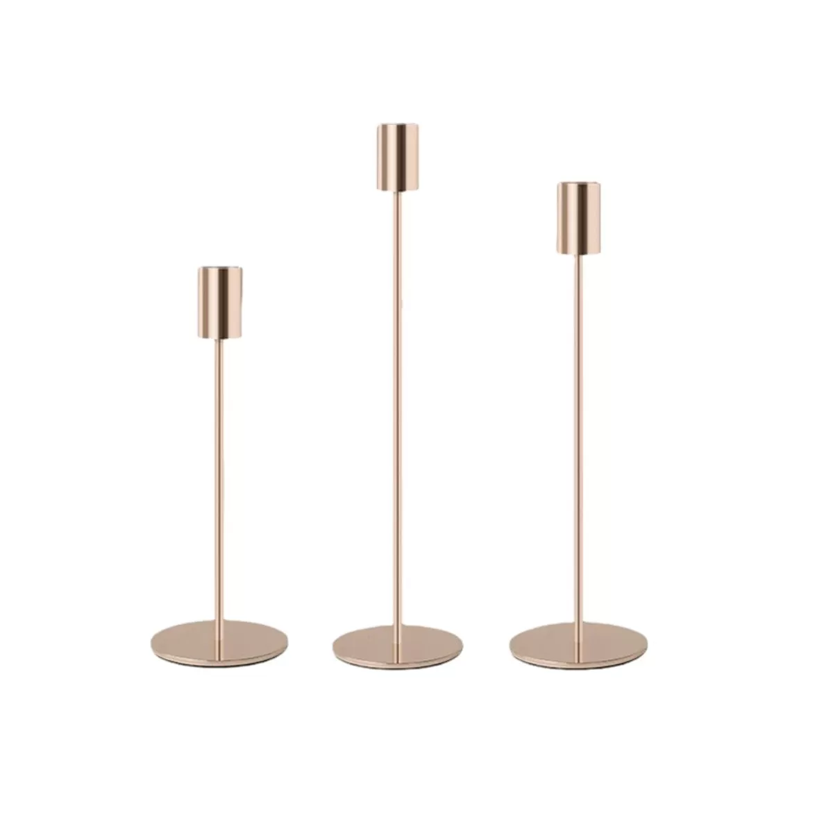 INF Rose Gold Vertikal Ljusstake i Järn - Set med 3 Avsmalnande Ljusstakar för Bröllop & Heminredning