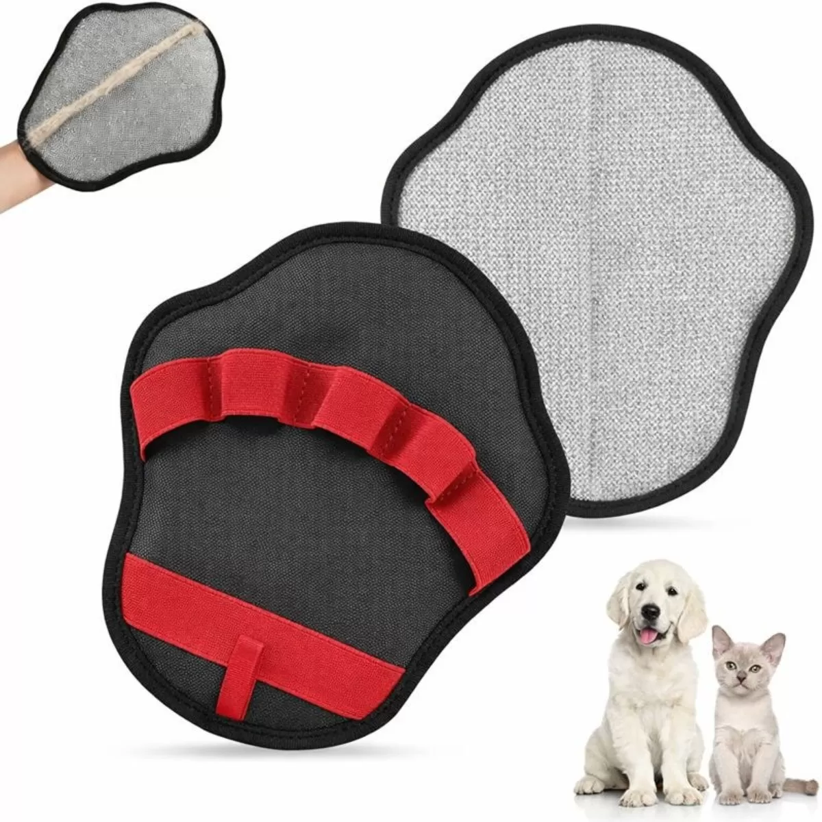 INF Röd Oval Husdjurshår Borttagningshandske - Dubbelsidig Borsthandske för Möbler & Husdjur