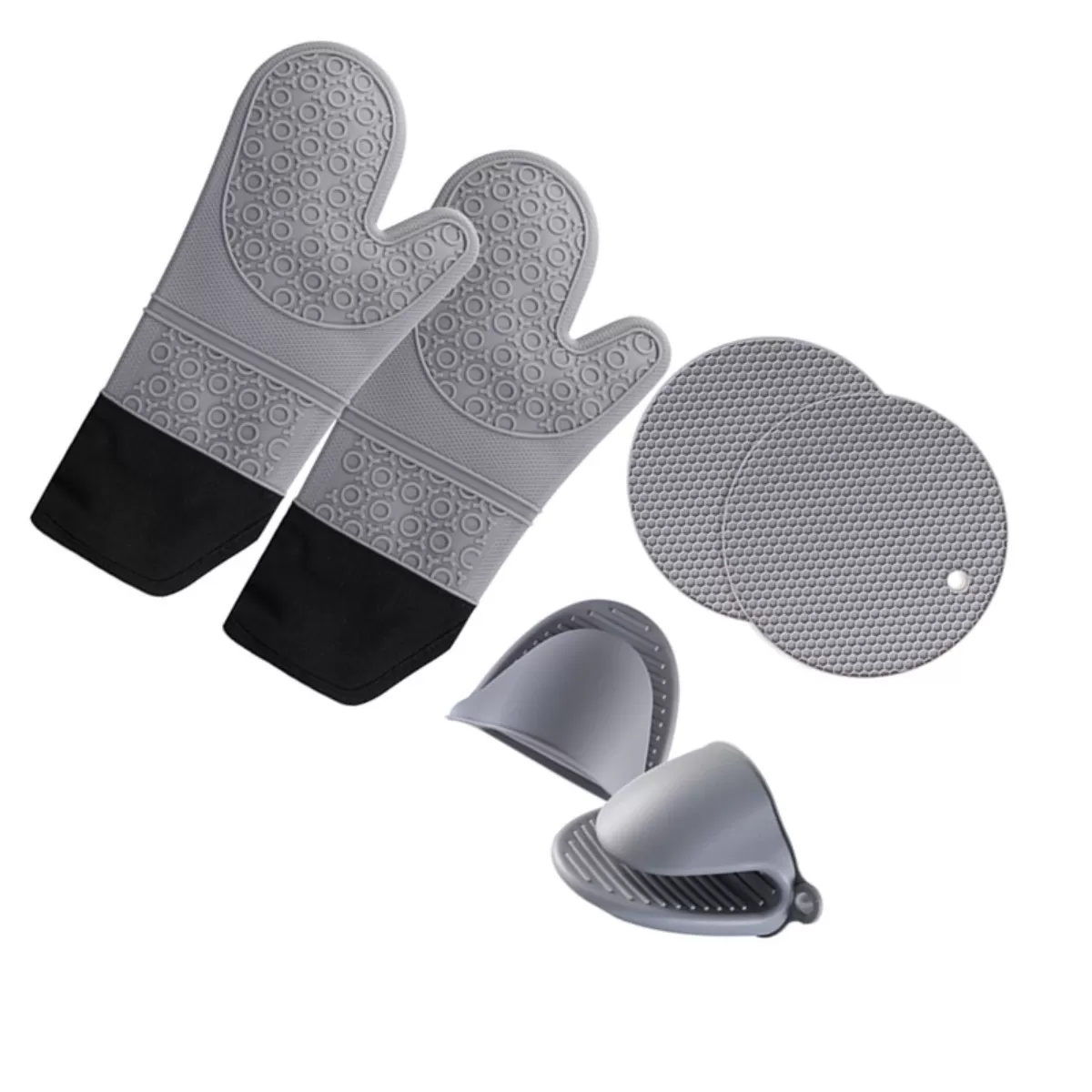 INF Silikon Kök Värmebeständigt Set: Grytlappar, Grytunderlägg & Mini Nyp-handskar