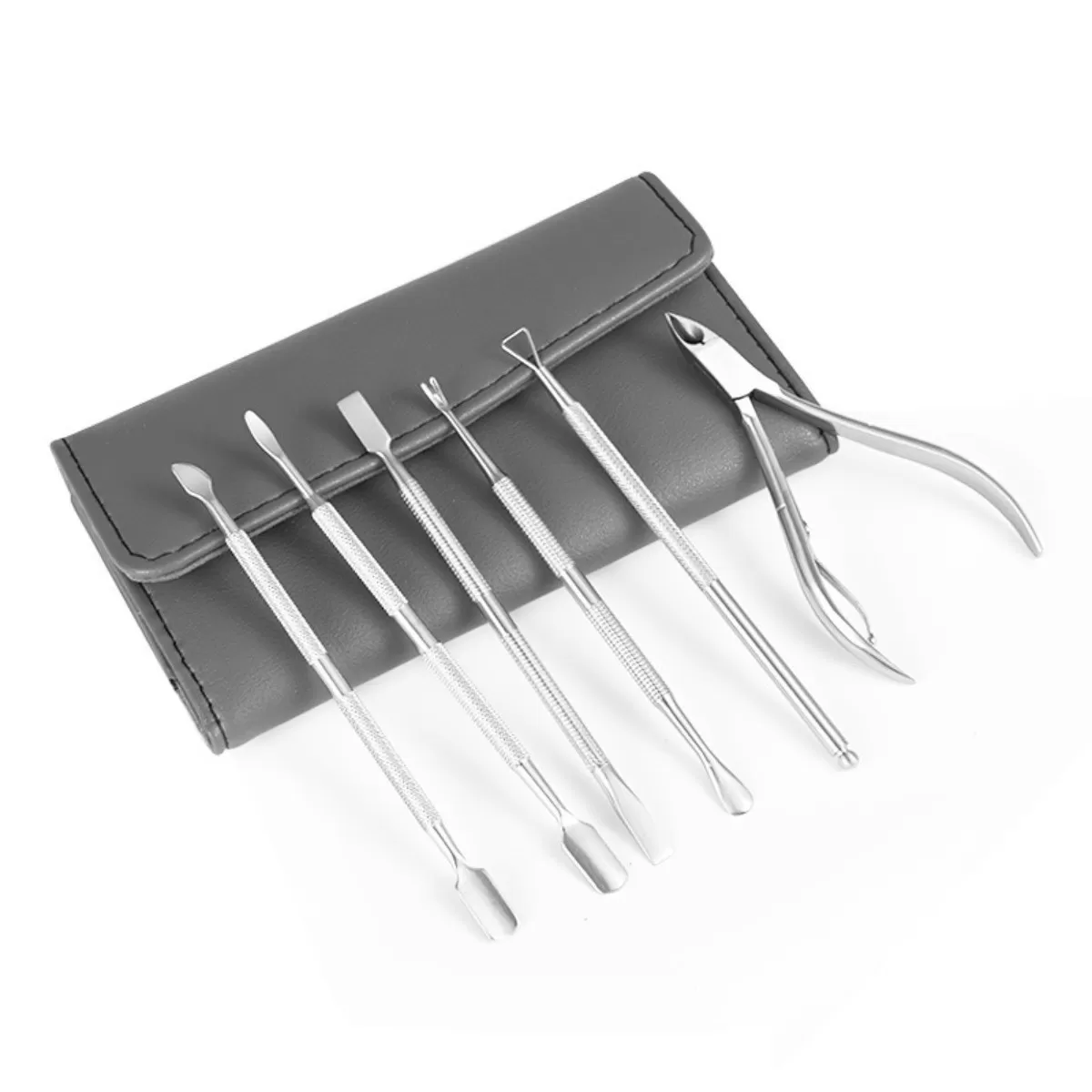 INF 6-delars Manikyrset i Rostfritt Stål - Silver Pedikyrkit med Svart Läderfodral