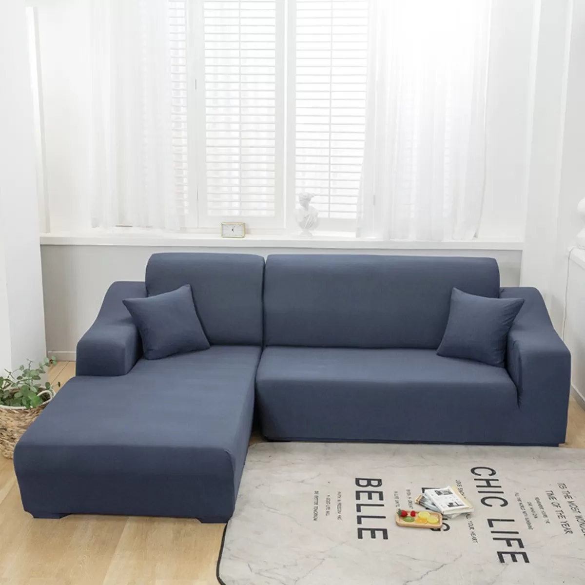 INF Marinblå tvåsitsig polyester stretch sofföverdrag: Universal passande överdrag