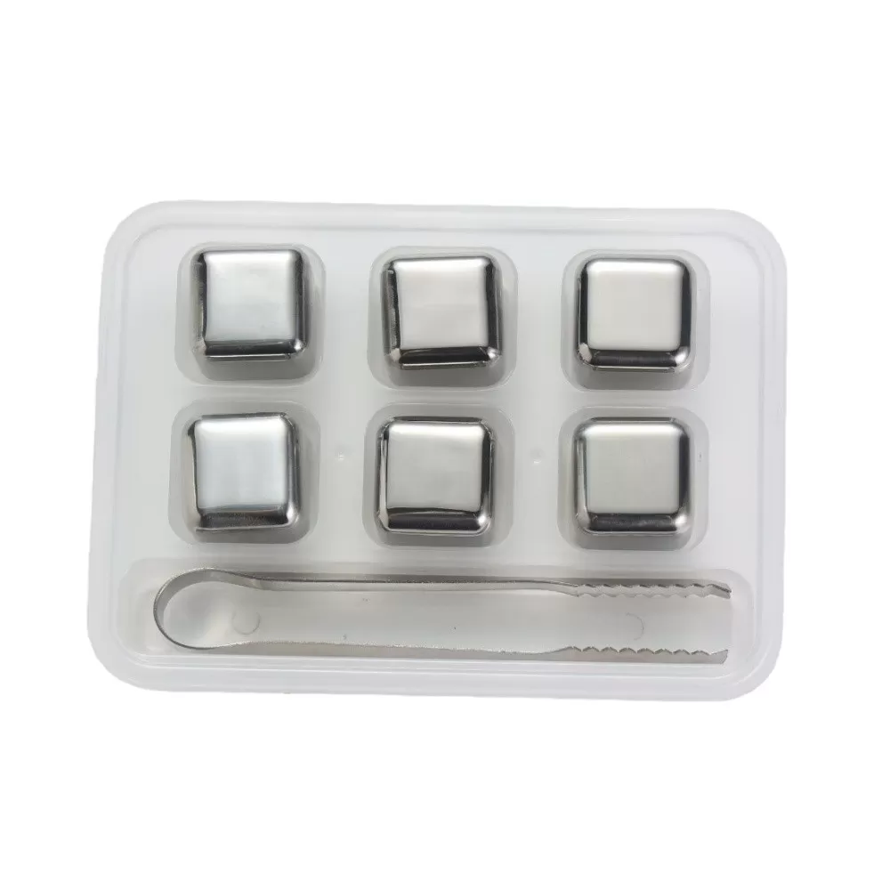 INF 6-delars set med iskuber i rostfritt stål med förvaringslåda och klämma - Återanvändbara kylstenar