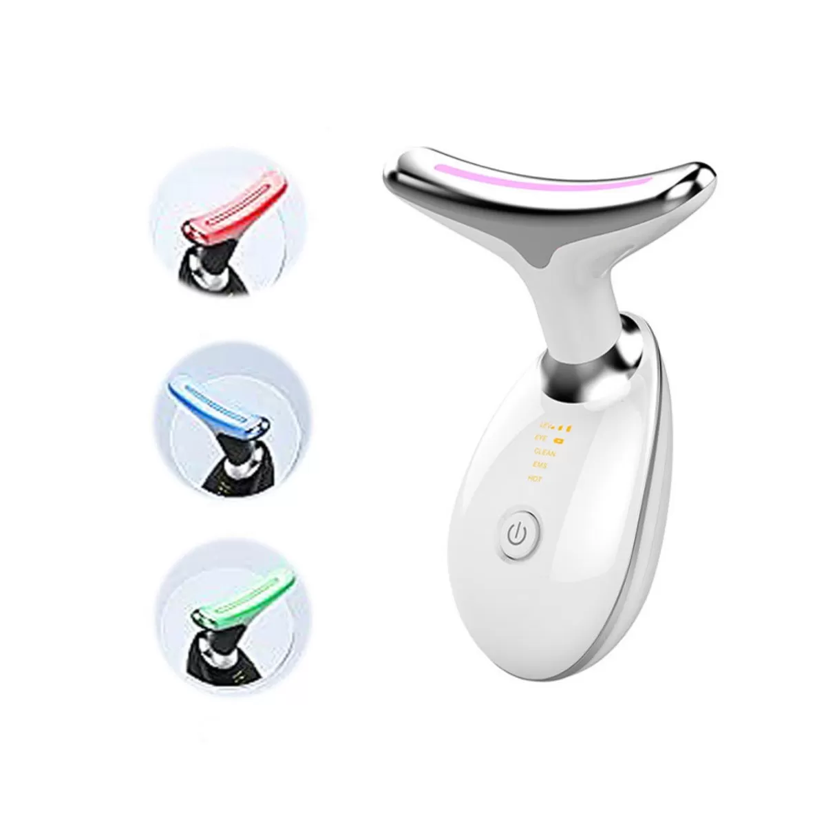 INF 7 Färgers LED-ljusterapi Nackmassageapparat med EMS, Sonic Vibration & Termisk Funktion Vit
