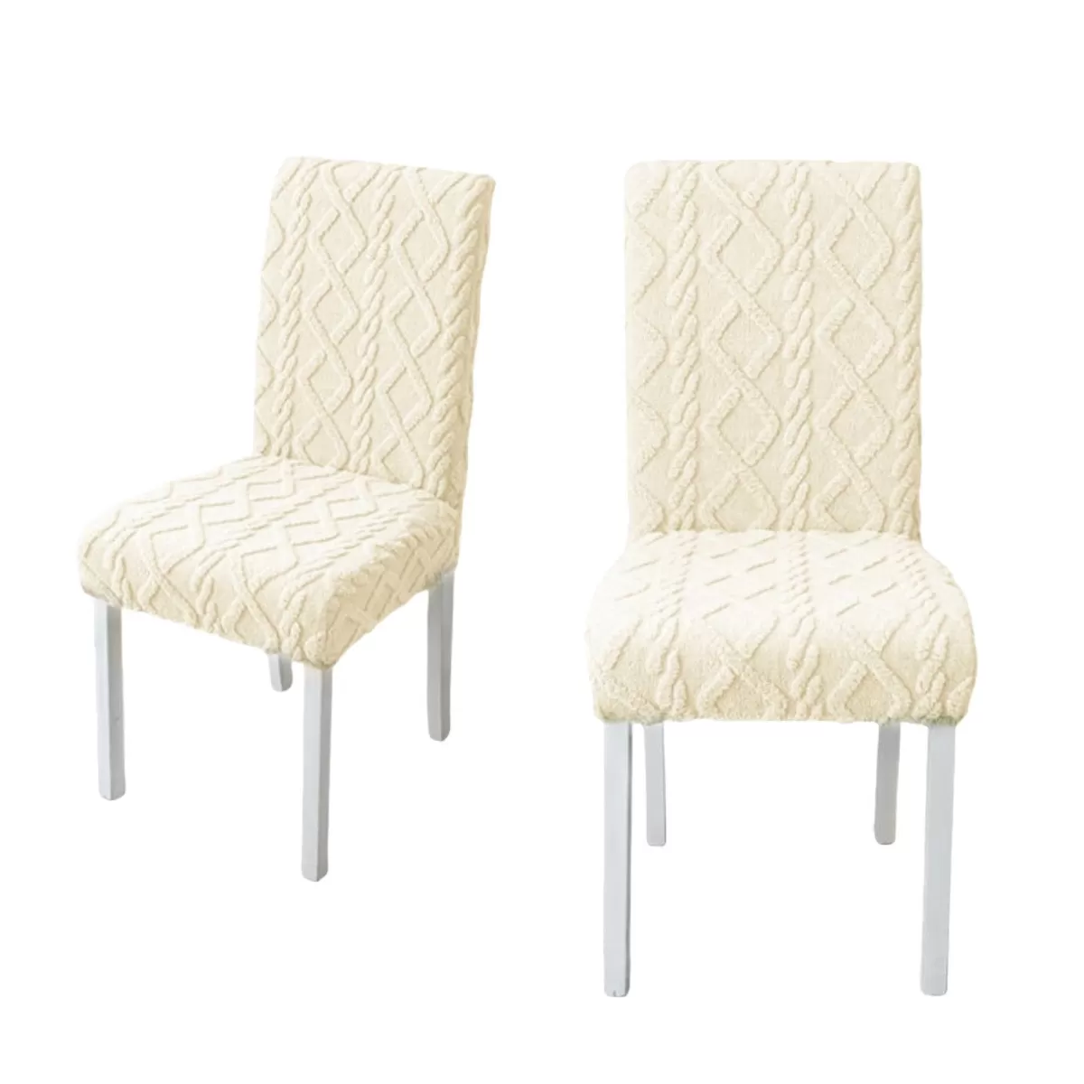 INF Tjockt plysch stolsöverdrag - Allomfattande stretchöverdrag för matstolar Vit