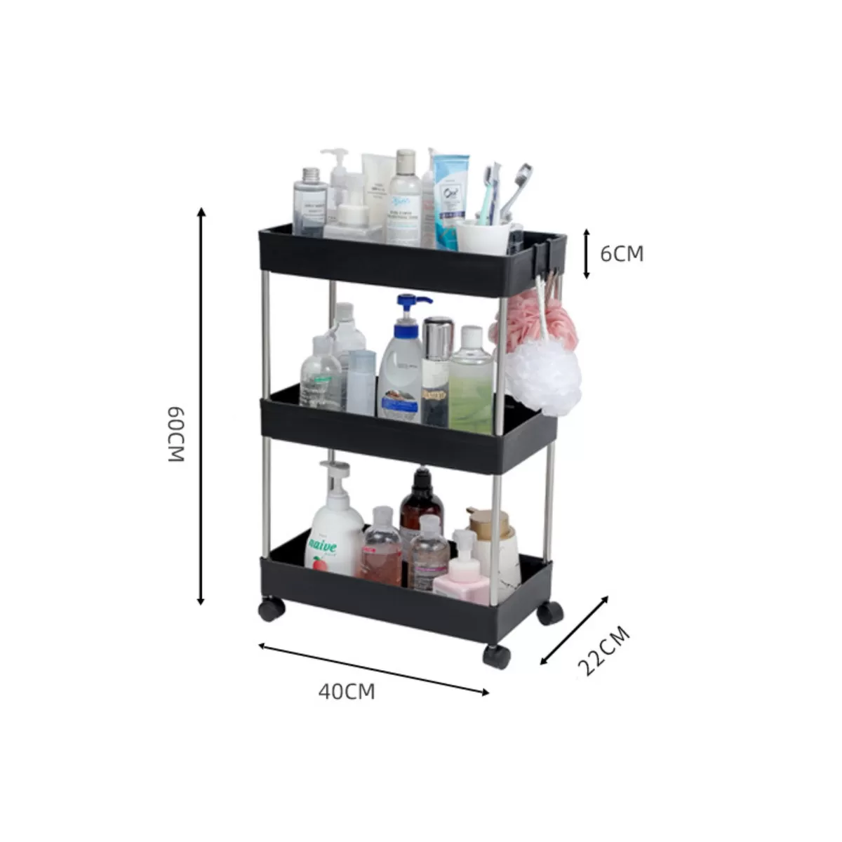 INF Mobil smal kant förvaringshylla - Bred 3-vånings: Rullande verktygsvagn för kök & badrum