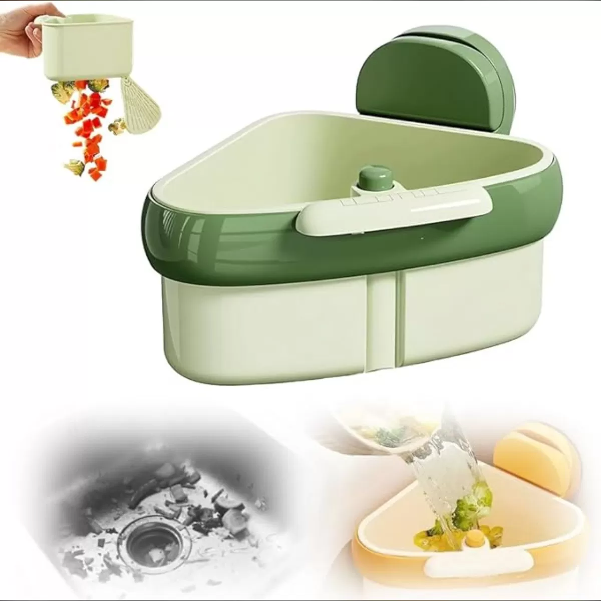 INF Sugpropp Triangel Diskho Sil - Hörndiskho Avloppskorg med Löstagbart Filter för Kök Grön