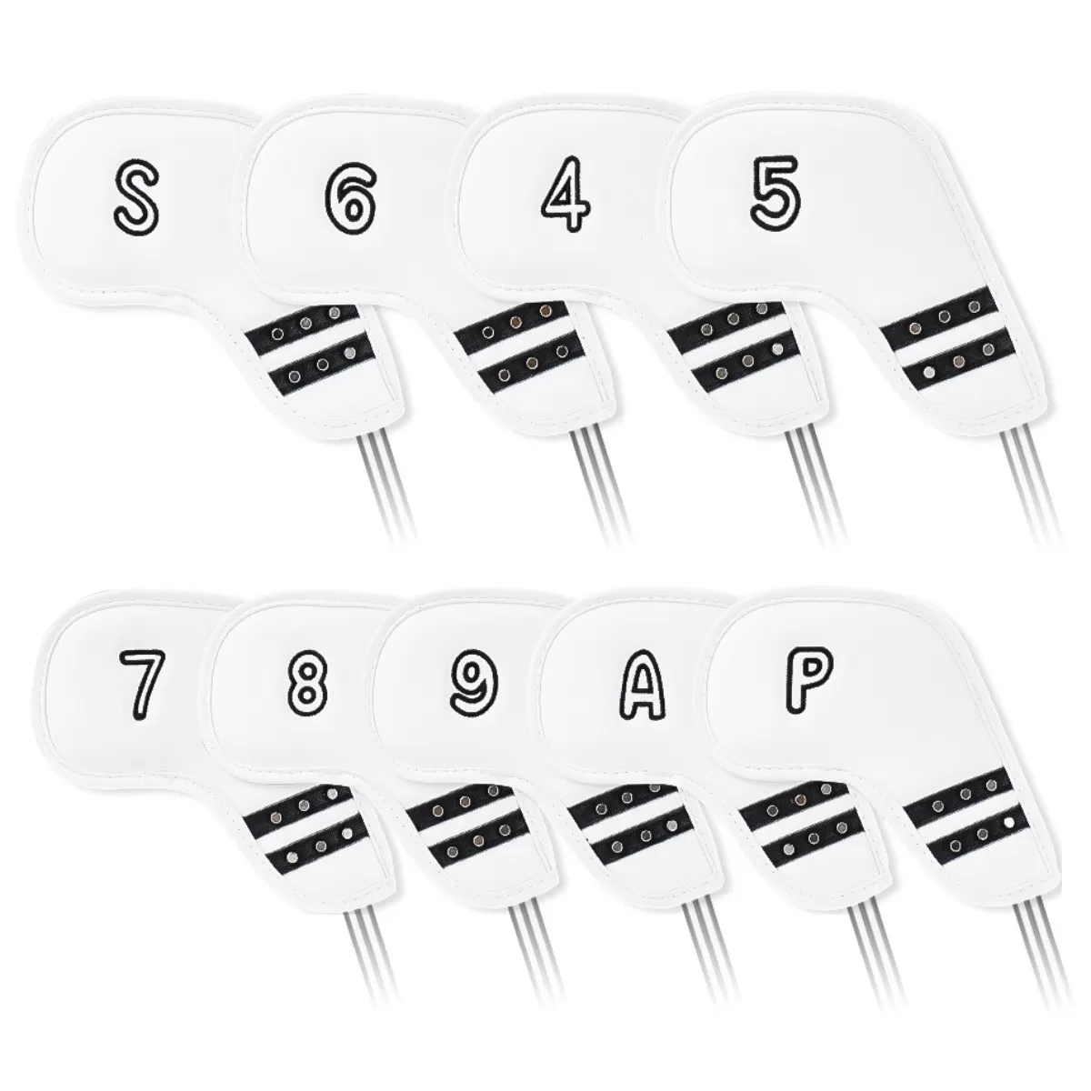 INF Set med 9 Vita Golf Iron Head Covers i PU-läder - Vattentätt Klubb Skydd